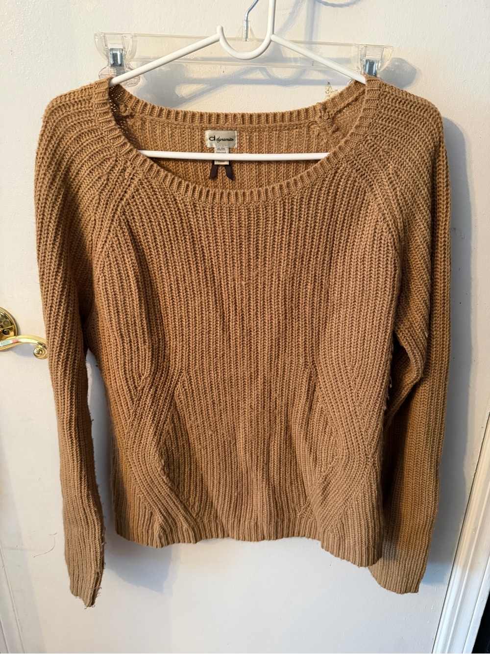 Dynamite Camel Ribbed Crewneck Sweater